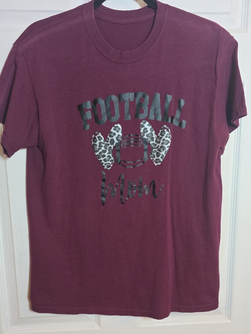 Football M Medium Mom Short Sleeve Tee - Maroon "Football Mom"